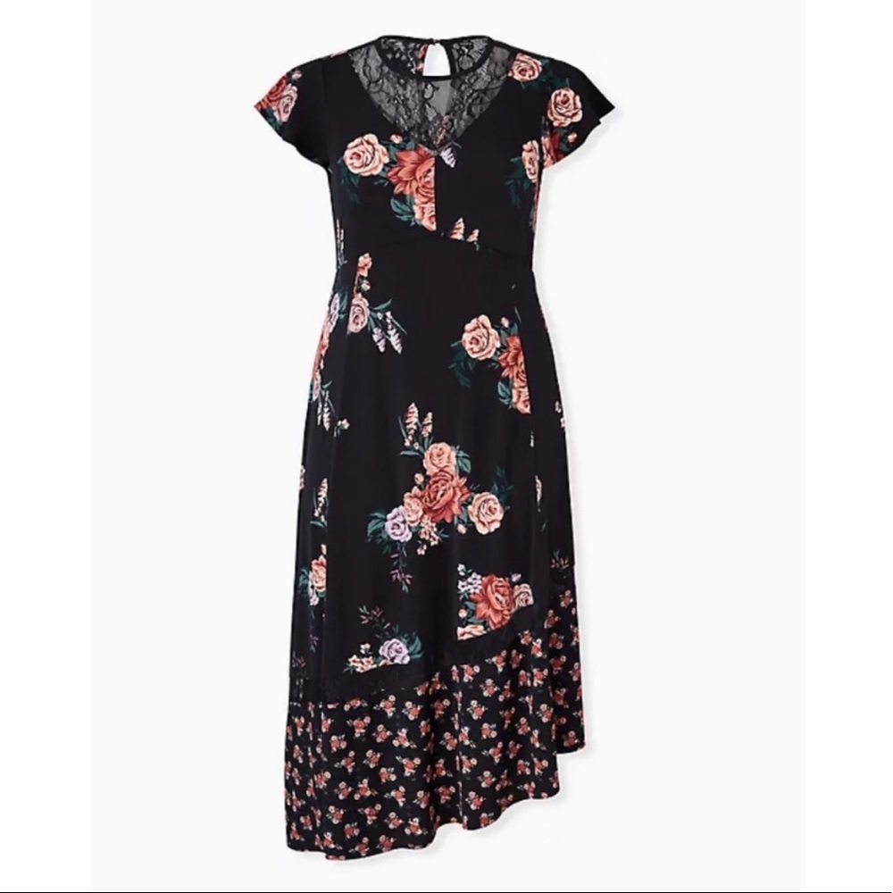 Torrid Black Floral Asemetrical  Dress